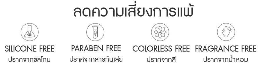 ปราศจากซิลิโคน ปราศจากสารกันเสีย ปราศจากสี และน้ำหอม